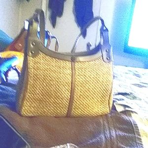 John Romain straw and taupe shoulder bag